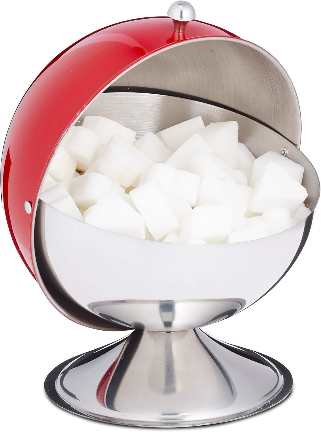 Relaxdays Sugar and Sweets Candy Sugar Ball Bowl Rød 1 stk poleret rustfrit stål rullelåg