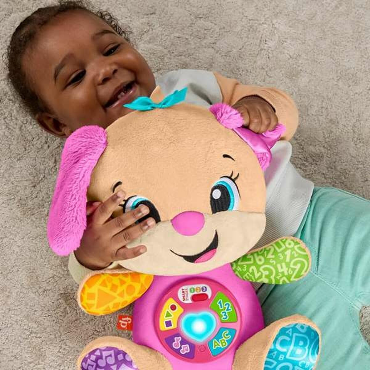 Fisher-Price Laugh & Learn JFD35 Blødt legetøj med Smart Stages Musikalsk læringslegetøj til babyer fra 6 måneder, flersproget version: italiensk, spansk, portugisisk, engelsk, JFD35 Babylegetøj Naty Shop