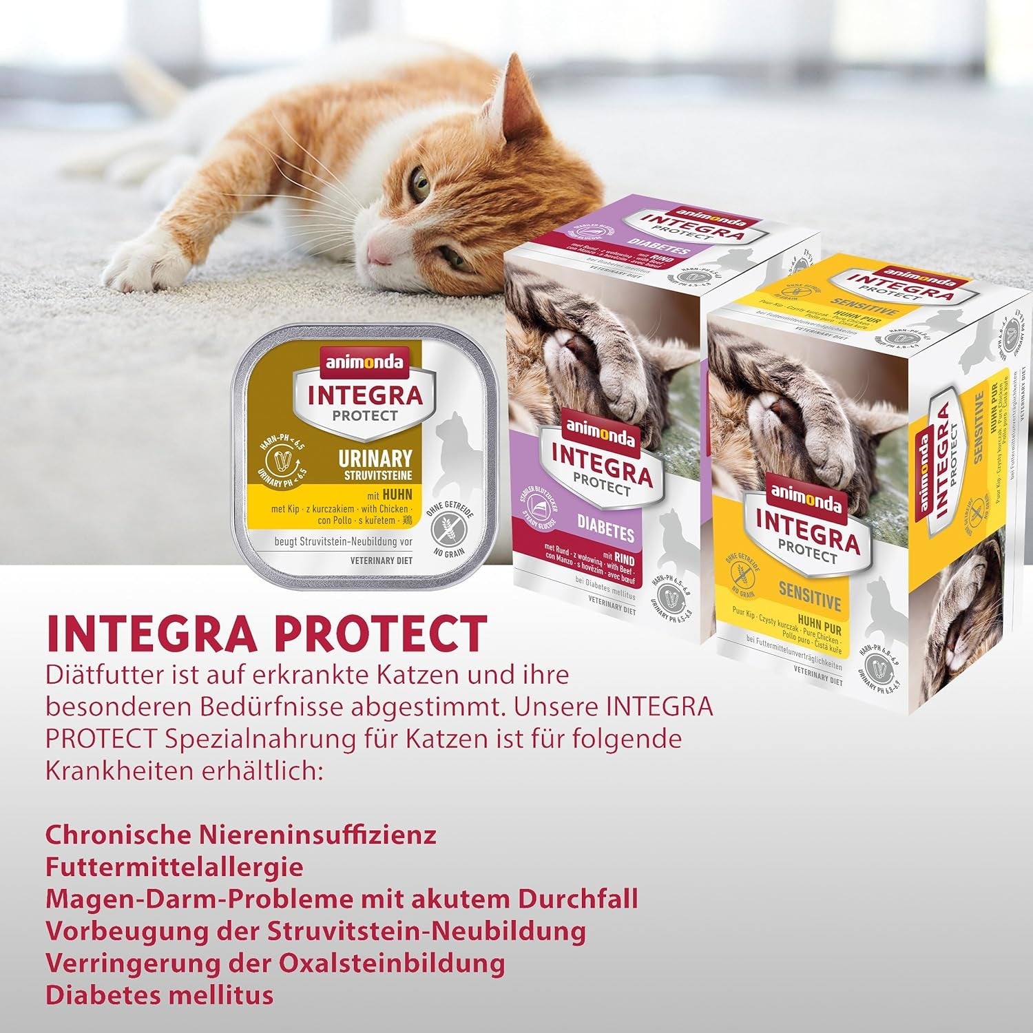 animonda INTEGRA PROTECT Diabetes med fjerkræ (16 x 100 g), vådfoder til diabetiske katte, diætfoder til diabetiske katte, vådfoder uden sukker