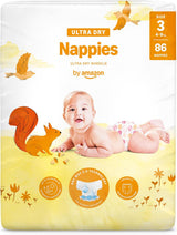 Amazon Ultra Dry Bleer, størrelse 3 (4-9 kg) - Månedlig æske, hvid, 172 antal (2 pakker af 86) (tidligere Mama Bear, identisk produkt)