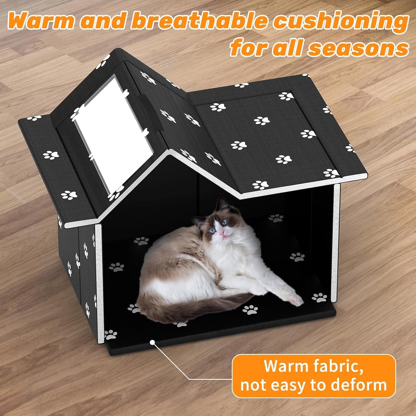 Katzenhaus Für Draußen Winterfest, Haus for verwilderte Katzen med abnehmbaren Kissen, Winterschutz for Haustiere med Türvorhängen, enkelt til montering