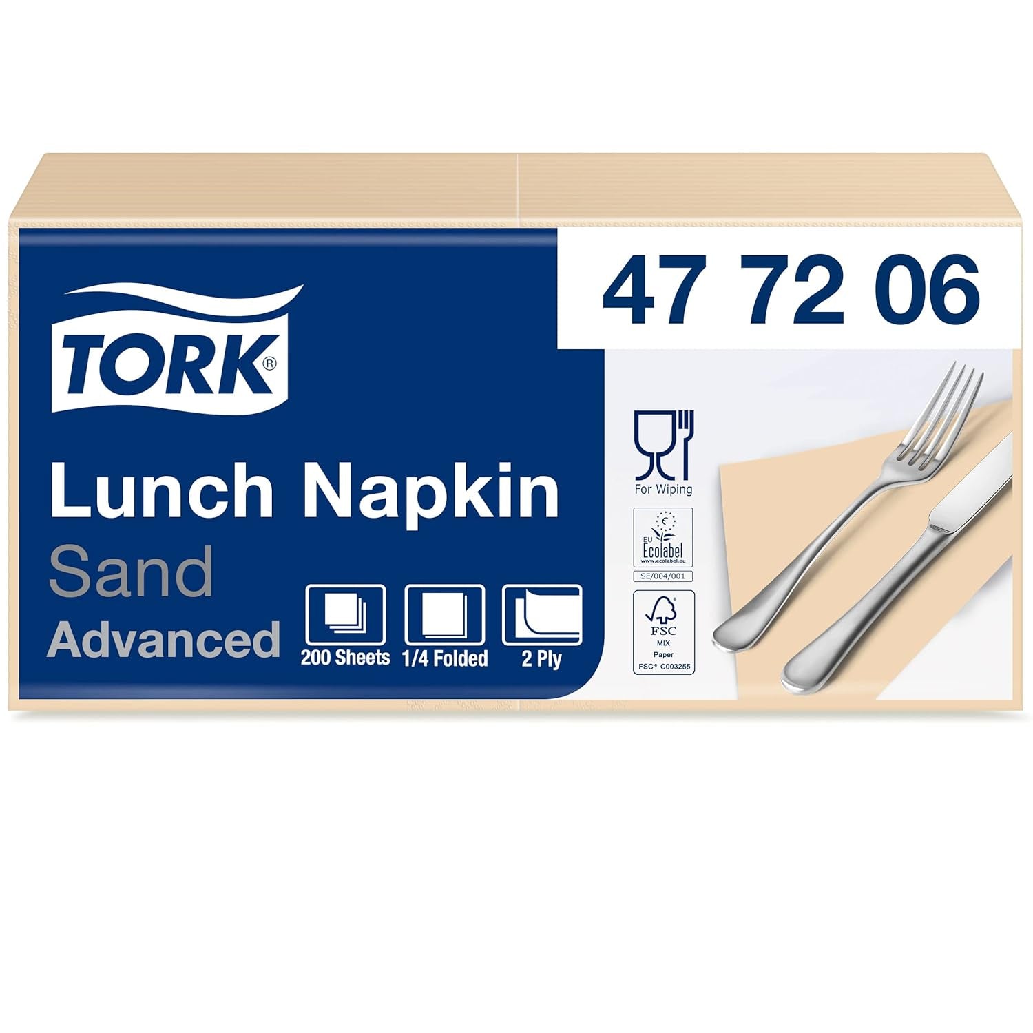 Tork 477840 Lime frokostservietter / 2-lags servietter til små måltider eller snacks / Avanceret kvalitet / 10 X 200 (2000) Papirservietter / 32,6 X 33 cm (L X B) / 1/4 fold
