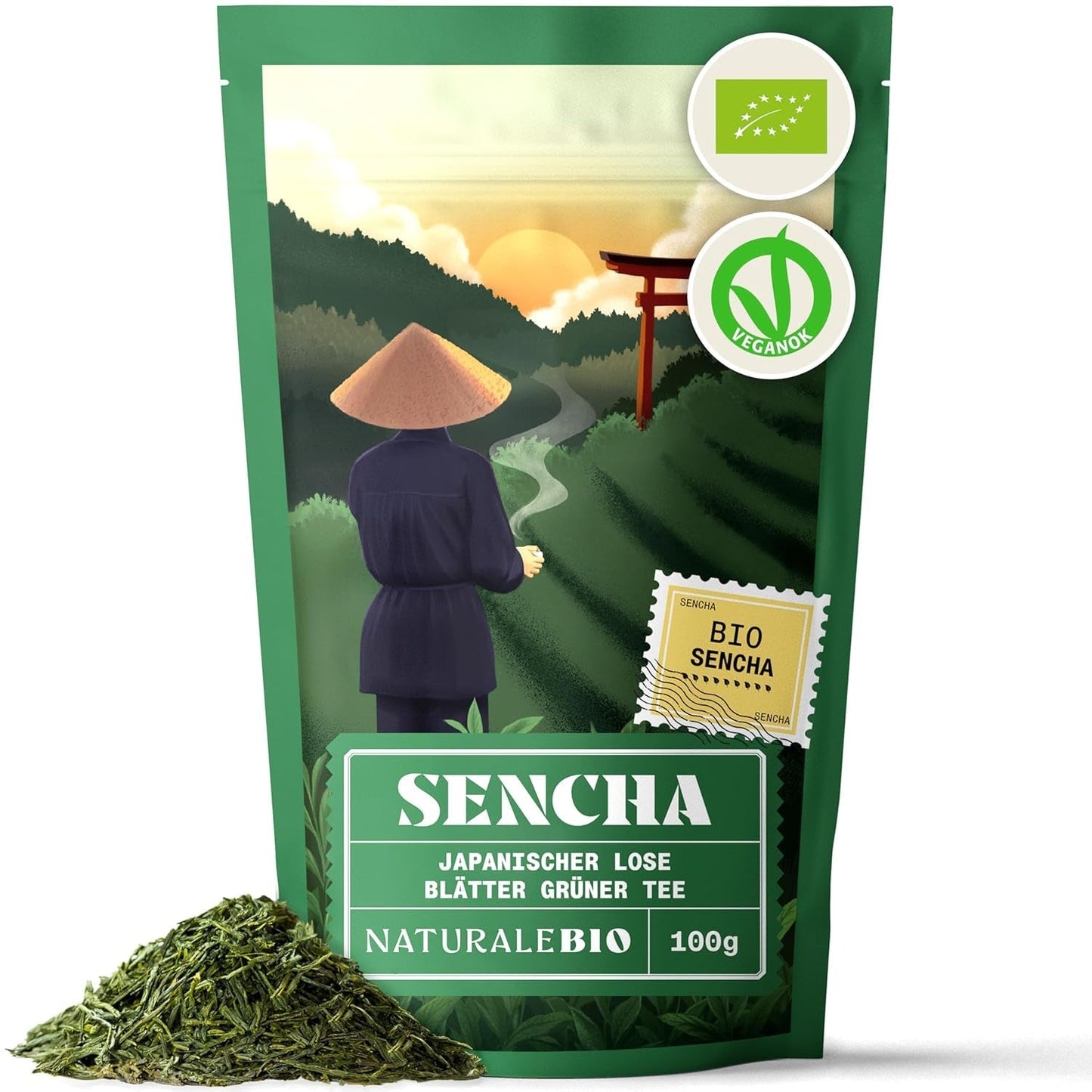 Naturalebio Japansk Sencha te - 200 g Økologisk grøn te - 100% ren og naturlig Sencha grøn te - løse blade fra den første høst - økologisk produkt dyrket i Japan