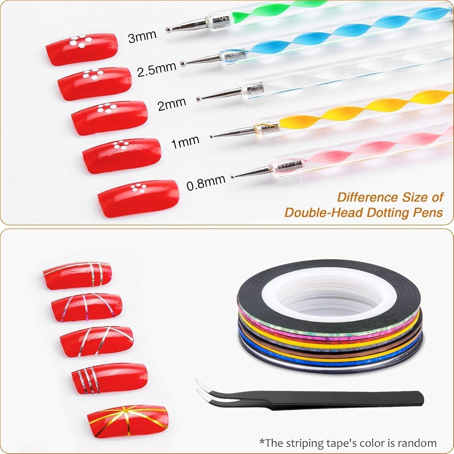 MELLIEX 45 Stück Nail Art Dekoration Zubehör Sæt, Nägel Pinsel Strasssteine ​​Glitzer Goldfolie Nageldesign Dotted Pen Streifenband Für Nagelkunst Maniküre Set