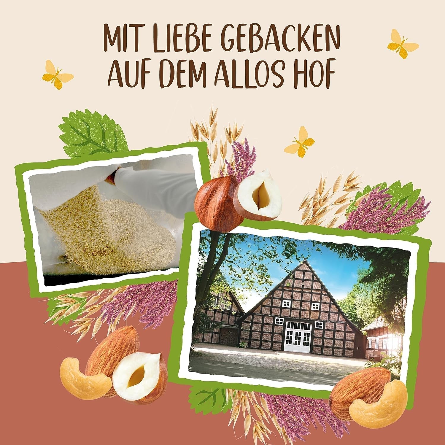 Premium crunchy müsli med valnødder og amaranth Allos | Økologisk müsli | Müsli med nødder | Havregryn | Korn til morgenmad | Vegansk | Pakke med 6 (6 x 400 g)