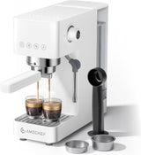 AMZCHEF 20 bar espressomaskine, LED-skærm, professionel mælkeskummer og damplanse i rustfrit stål, 1,5 l aftagelig tank, 1350 W hurtig opvarmning, hvid