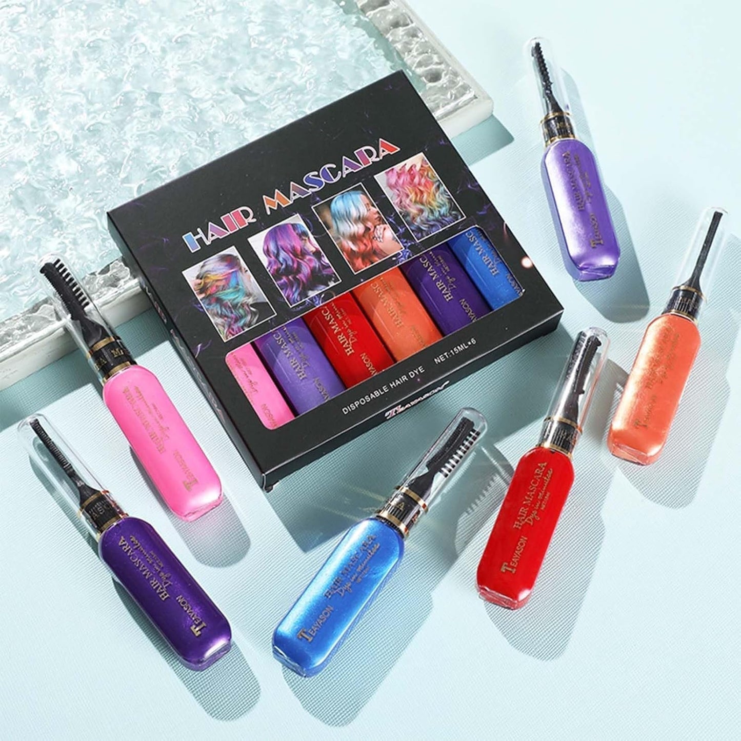 Øjeblikkelig hårfarve 6 farver Midlertidig hårmascara til piger og kvinder vaskbart hår kridt regnbuehårmascara hårfarve til karneval Halloween cosplay fest fødselsdag (A) Naty Shop hårfarve