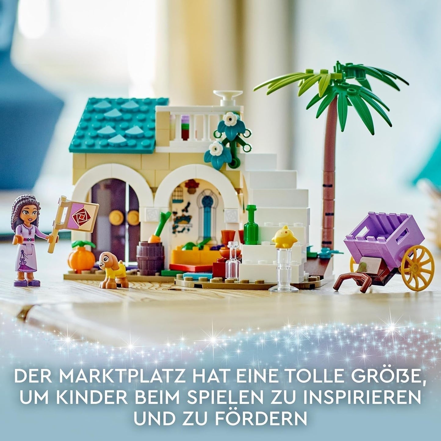 LEGO 43223 Disney-ønske Asha i Rosas City, Ønskefilmsæt med marked, Asha-minidukke, Valentino som legetøjsged og stjernefigurer, gave til børn 6 år, byggesæt til piger og drenge Besuche den LEGO-Store
