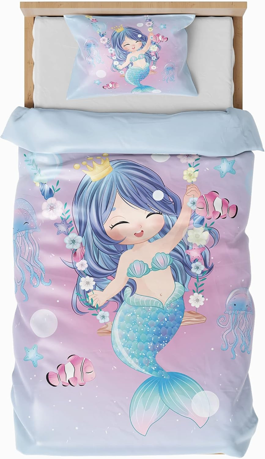 Sengetøj til børn, forskellige størrelser og forskellige animerede figurer Sengetøj - børn Naty Shop Mermaid (model 1) 135X200Cm+80X80Cm