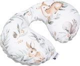 Medi Partners Baby nakkepude Nakkestøtte 100% bomuld / minky baby nakkepude til bil klapvogn rejser rejser sove nakkepude snooze roll (REH med grå Minky) Cervikale ortopædiske puder Naty Shop Deer i blade med grå minky