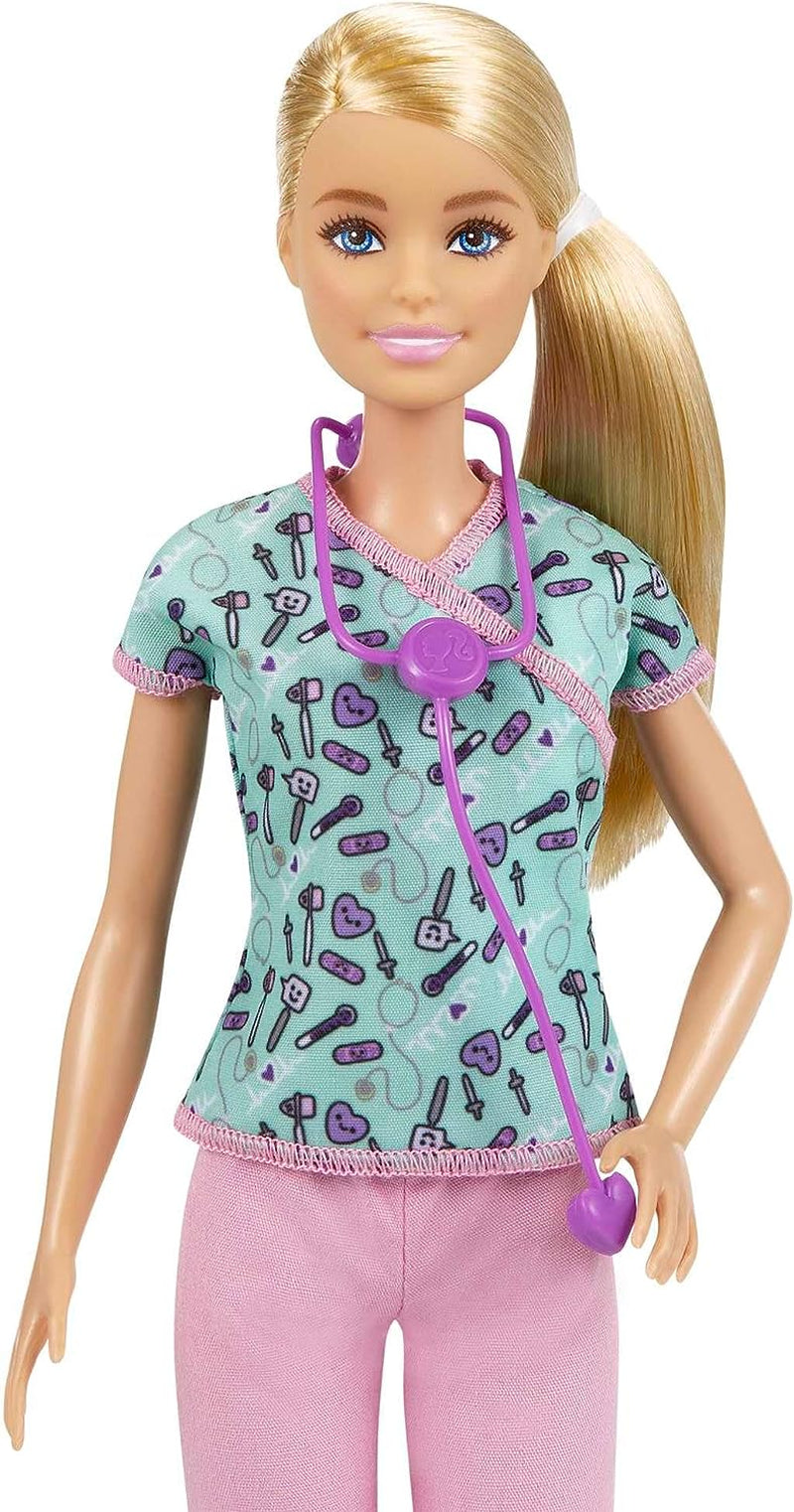GTW39 Barbie Doll - Sygeplejerske (ca. 30 cm) med printet top og lyserøde bukser, hvide sko og stetoskop, fantastisk gave til børn fra 3 år og opefter