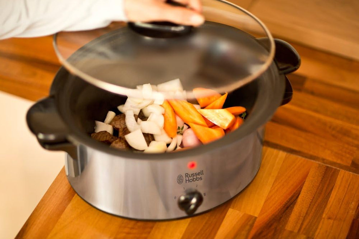 Russell Hobbs Slow Cooker, 3,5 liter non-stick, rustfrit stål, 3 temperaturindstillinger og holde varm funktion, 160W Slow Cooker Naty Shop