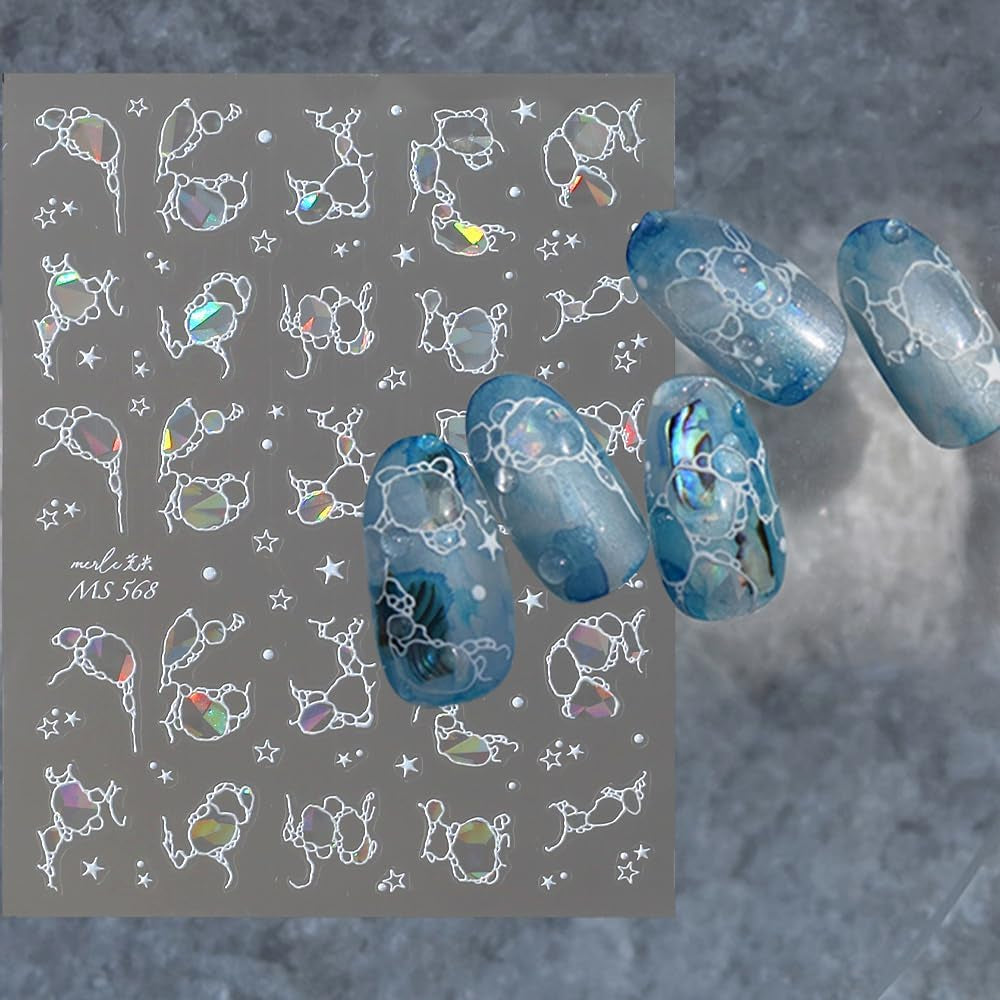 Glitter Nail Stickers Sommer Vand Bølger Stjerneklar Nail Art Fantasy Hav Vand Bølger Negle Designs Negle Stickers Havvand Waves Negle Accessories Negle Art