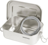 Wenco Rustfrit Stål Madkasse 2 Rum Stor Kapacitet 850ml Madkasse Vandtæt Opvaskemaskine Tåler Inklusiv erstatnings Silikonering 18,5 x 14 x 5,5 cm Sølv (2 Pakke) Naty Shop Mad Opbevaringsbokse 650ml