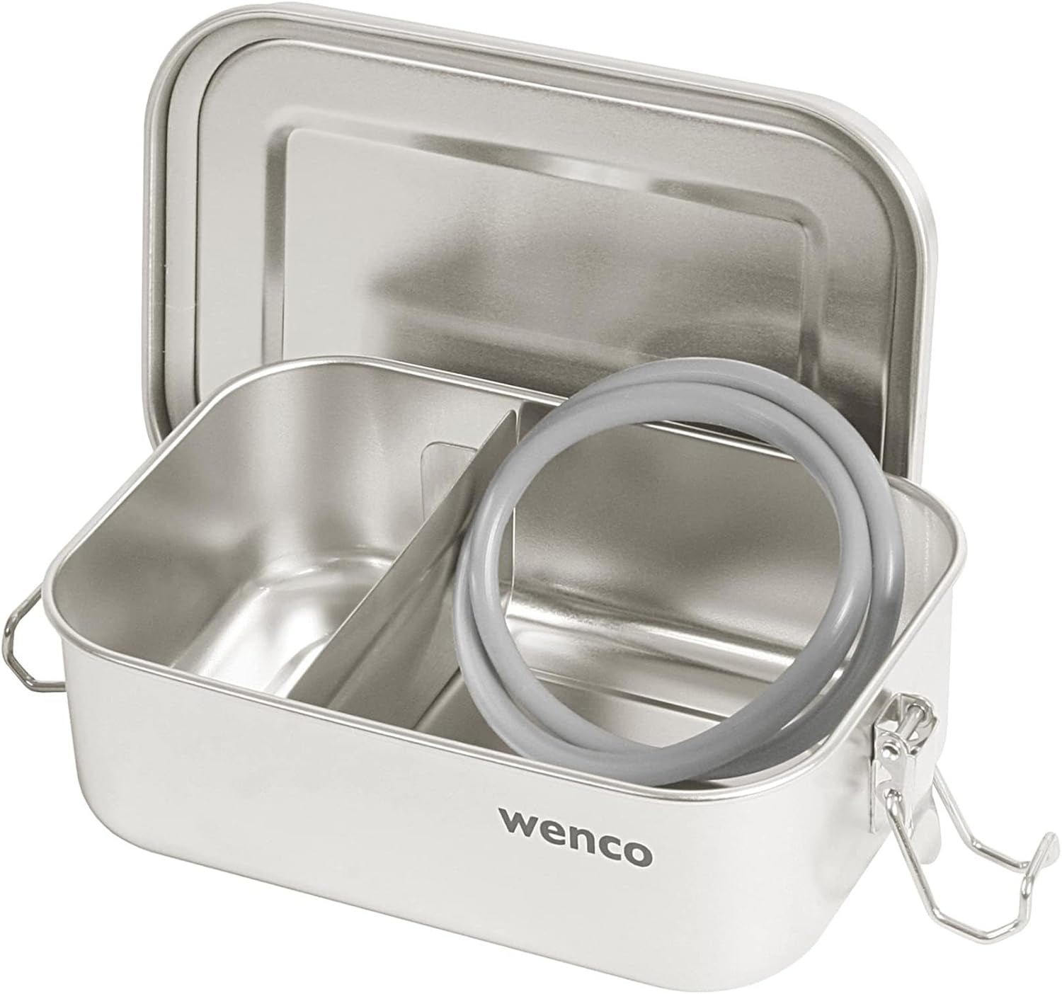Wenco Rustfrit Stål Madkasse 2 Rum Stor Kapacitet 850ml Madkasse Vandtæt Opvaskemaskine Tåler Inklusiv erstatnings Silikonering 18,5 x 14 x 5,5 cm Sølv (2 Pakke) Naty Shop Mad Opbevaringsbokse 650ml