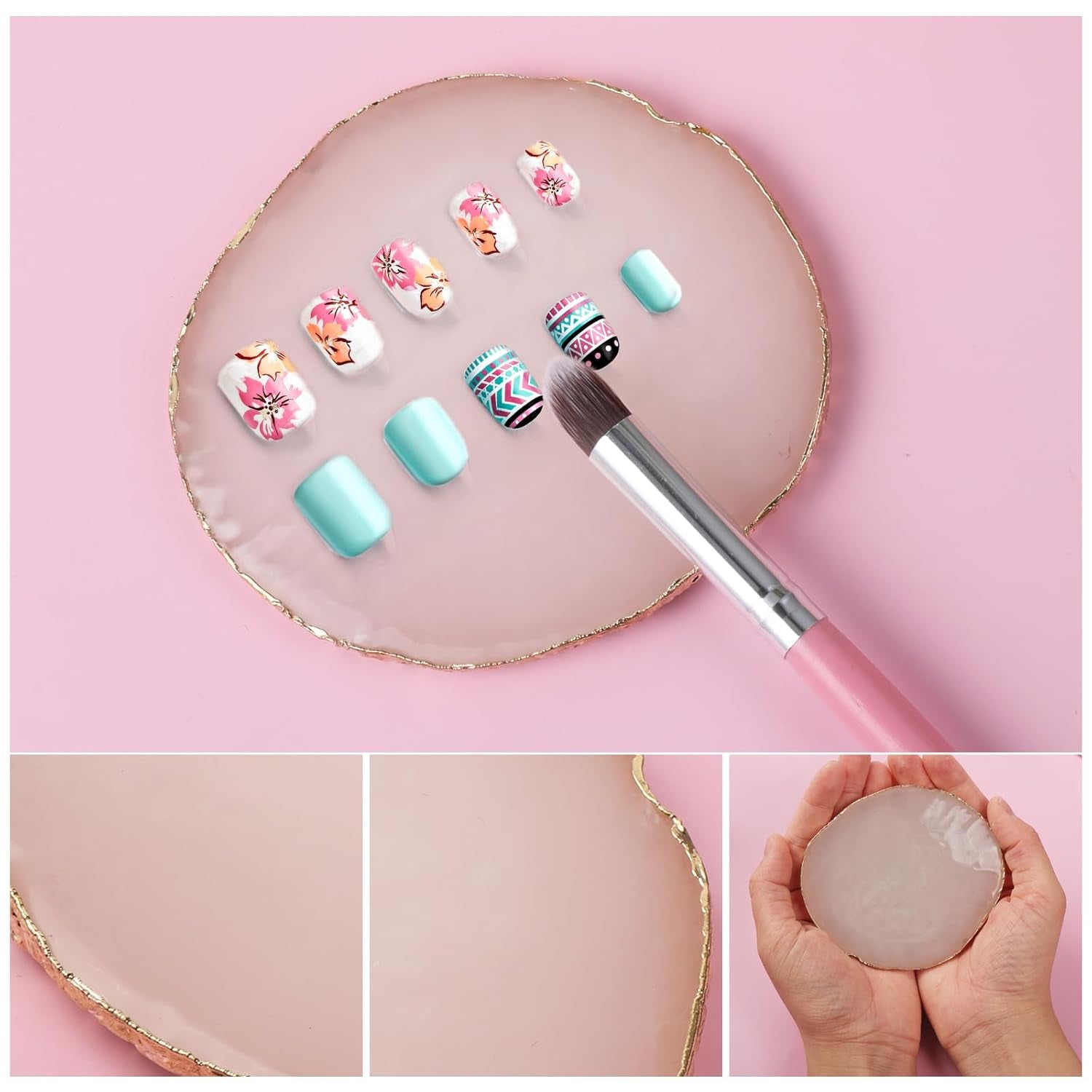 Maniküre Gemalt Palette Nail Art Palette Kunstharz Nagelkunst Nail Art Make up Paletten Nagelmalerei Display Fach Kosmetik Mischwerkzeuge (Weiß)