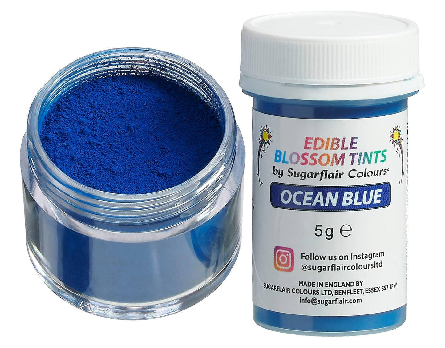 Sugarflair Blossom Tint Dust Ocean Blue - Madfarvepulver til kagepynt, fondant, glasur, chokolade, smørcreme, macarons og mere - 5G