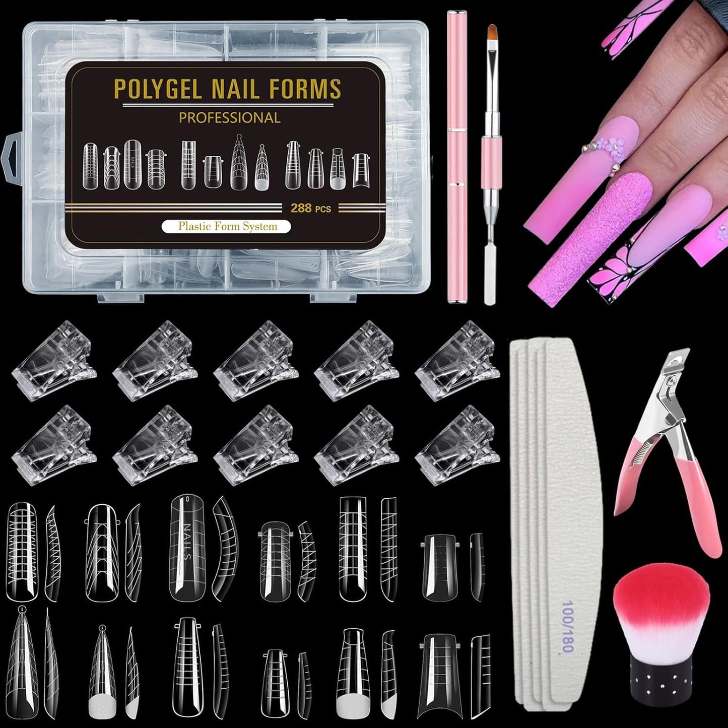 288 Dual Nail Forms Sæt, Dual Shape Nail Art Sæt, 12 Nail Extension Forms, Gel Nail Forms, Velegnet til begyndere og manicure