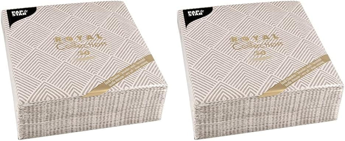Papstar, 50 servietter "ROYAL Collection" 1/4 gange 40 Cm X 40 Cm "Elegance" Brun, #86498 (pakke med 2)