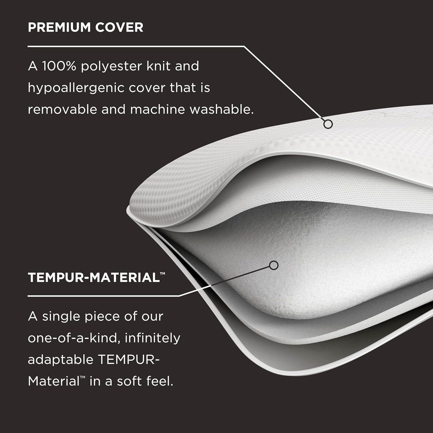 TEMPUR-PEDIC Symphony Pude Lavet af memory skum, Luksuriøs, Blød, Standard, Hvid Standardpuder Naty Shop