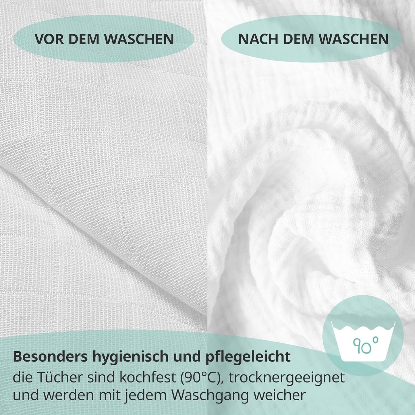 MAKIAN Muslin Squares, Pakke med 10, 80x80 cm, Oeko-TEX® Standard 100 Certified, 10 Premium Burp Cloths - Dobbeltvævede Stof Firkanter / Muslin Squares, Kog resistent - Hvid