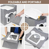Katzenbetten für Indoor Katzen, Faltbares Katzenhaus, Katzenhöhle 2 Schicht Würfel Großer Raum Katzenbett med Kratzbrett und Spielball, 15,8 x 15,8 x 15 tommer
