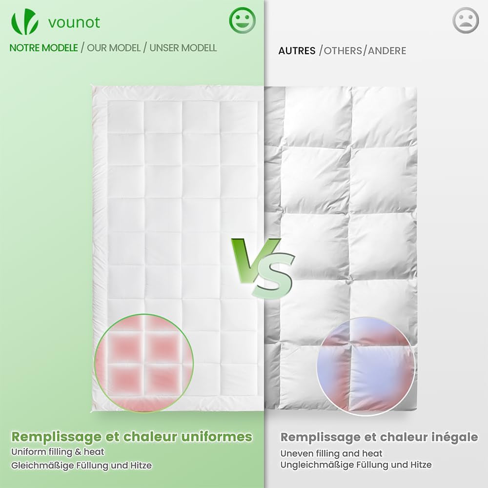 VOUNOT Dyne 155X200Cm, 4 Sæsoners Vinterdyne Sæt med 2 500GSM, bestående af 2 dyner knyttet sammen Tilpasningsdyne til sommer og vinter, Oeko-Tex Standard dyner og dyner Naty Shop