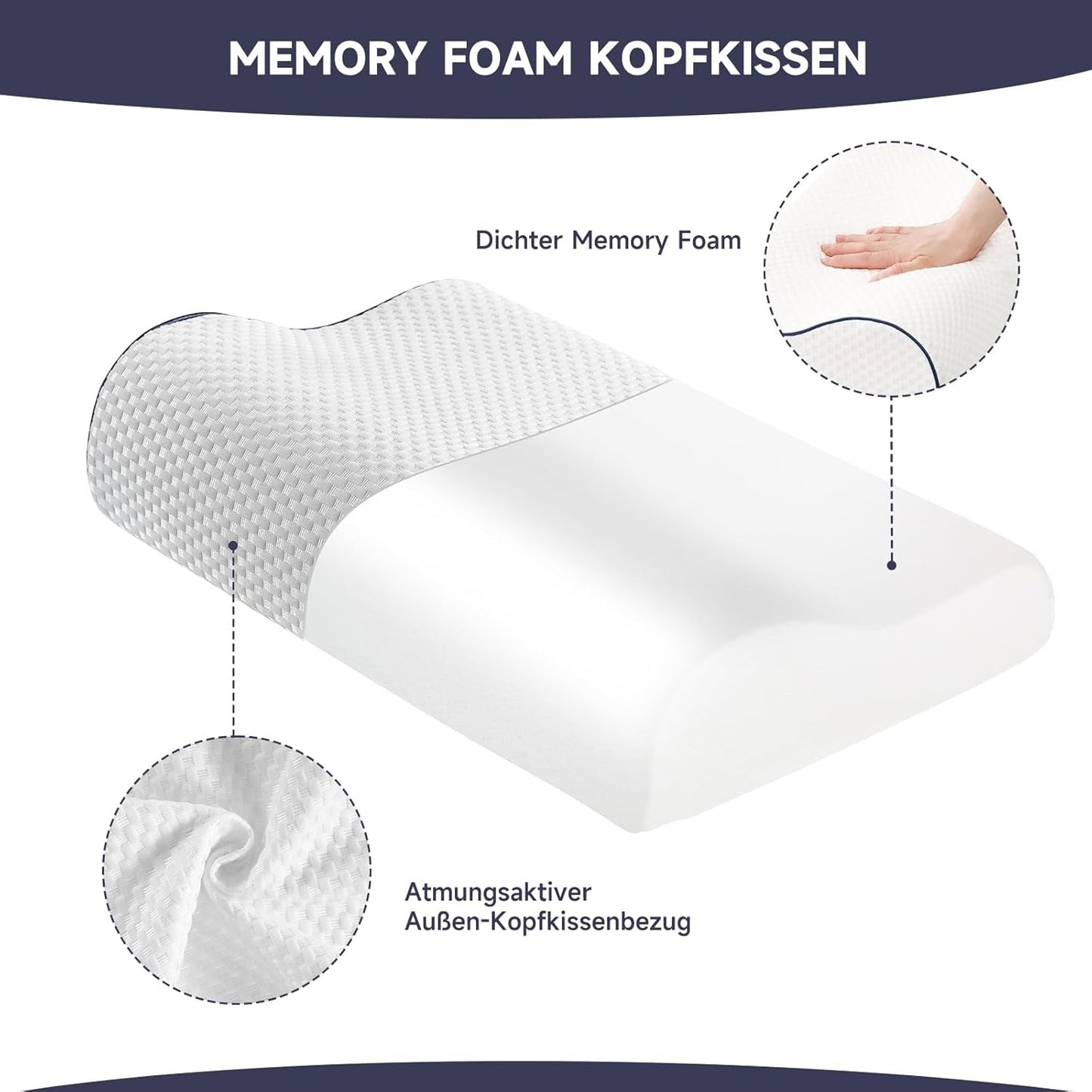 Z-Hom Nakkestøttepude, Memory Foam Pude, Side Sovepude, Ergonomisk Pude, Anti Snorke Pude, Ortopædisk Sovepude, Aftageligt betræk (49 X 30 X 7/10 Cm) Cervikale ortopædiske puder Naty Shop