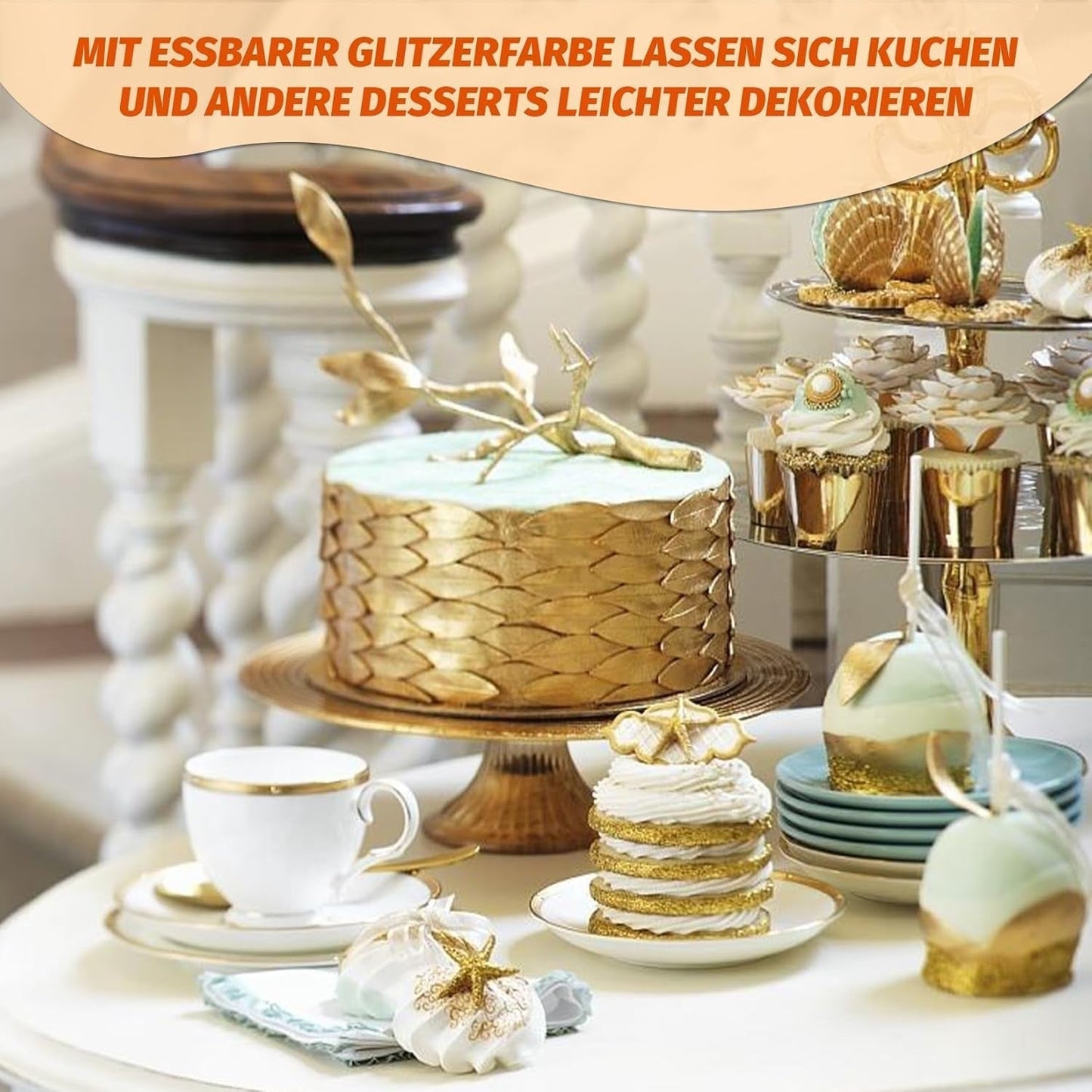 Essbarer Glitzer - 3 Torten Kuchen Deko Essbare, Metallic Lebensmittelfarbe Flüssiges, Spiselig Glitter Für Muffin, Cocktail, Marshmallows - 10Ml Naty Shop