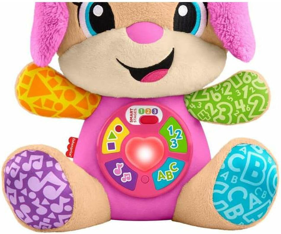 Fisher-Price Laugh & Learn JFD35 Blødt legetøj med Smart Stages Musikalsk læringslegetøj til babyer fra 6 måneder, flersproget version: italiensk, spansk, portugisisk, engelsk, JFD35 Babylegetøj Naty Shop