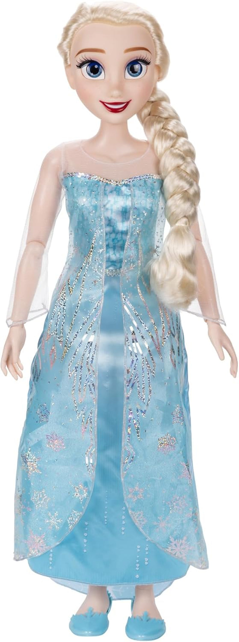Disney Frozen Playdate Elsa Giant Doll 80 cm fra Jakks Pacific Fuldt leddelt dukke med 11 artikulationspunkter Inkluderer hårbørste og tilbehør