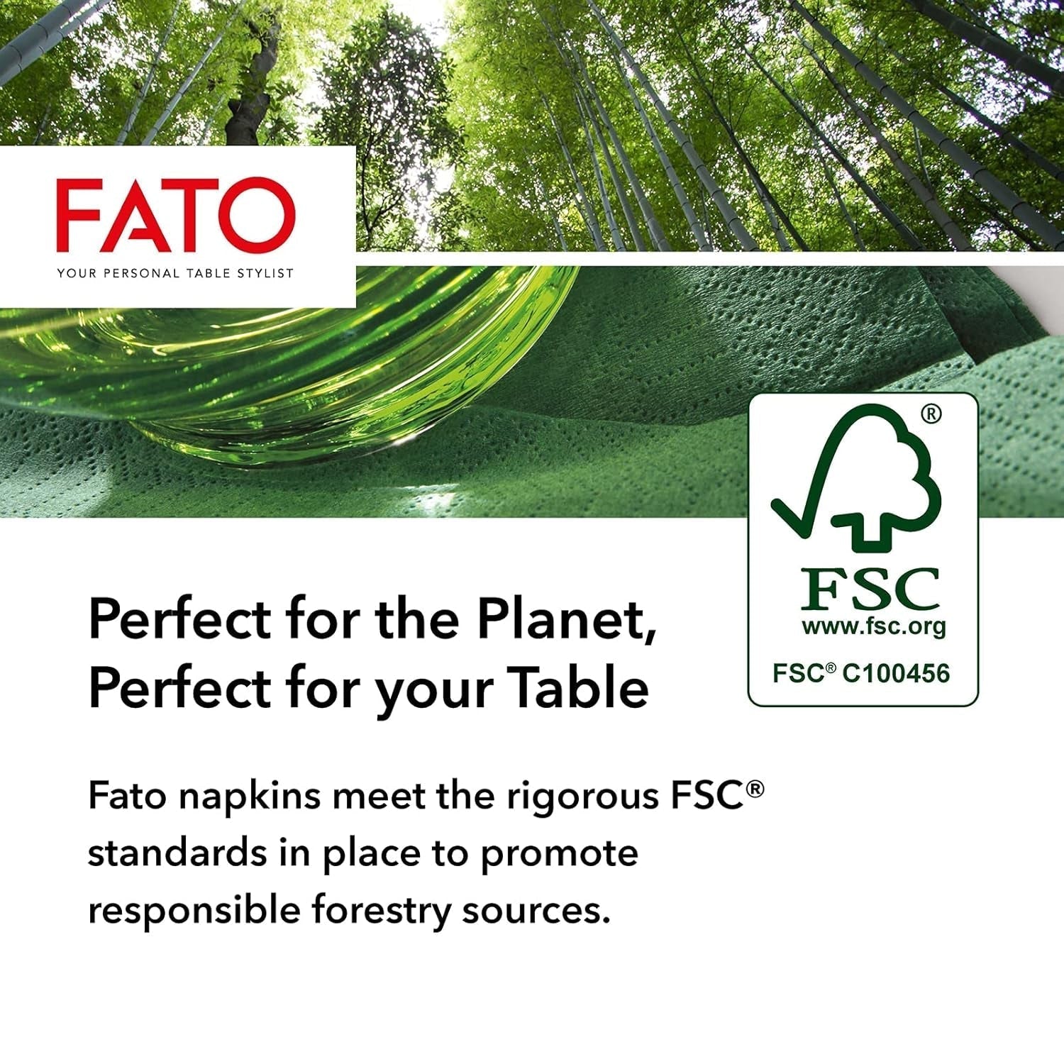Fato, engangspapirservietter, ideelle til afslappede frokoster og buffeter, pakke med 50 servietter, størrelse 33X33, foldet i 4, 2 lag, Turteldue, 100 % rent cellulosepapir, Fsc-certificeret