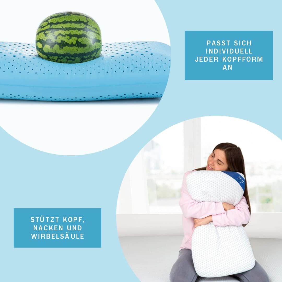 Genius Eazzzy skumpude 40X80 Cm højde 10Cm - Nakkestøttepude med 2 graders hårdhed + kølende gelskum - Sovepude til side-, ryg- og mavesovere mod nakkesmerter, polyester Naty Shop standardpuder