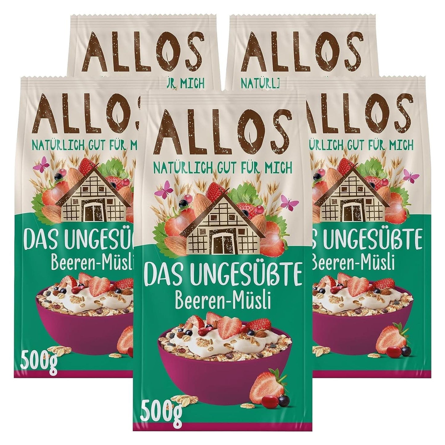 Allos, usødet bærmüsli, pak 5 x 500 gram Cereals Naty Shop Berries