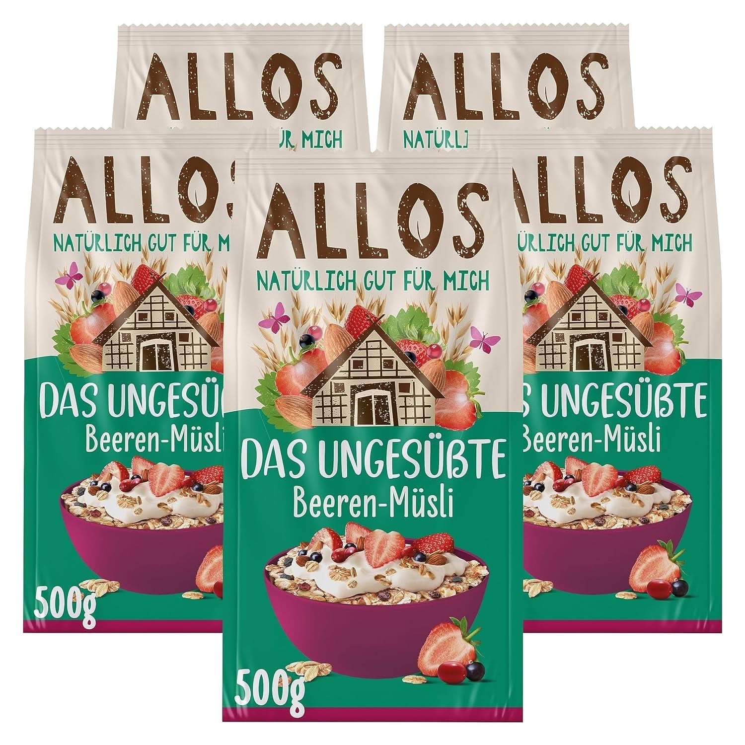 Allos, usødet bærmüsli, pak 5 x 500 gram Cereals Naty Shop Berries