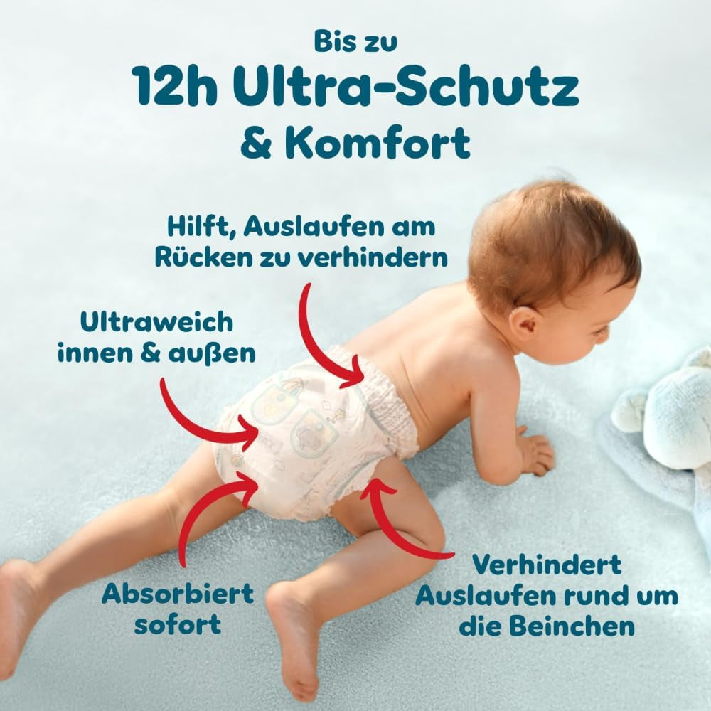 Pampers Premium Protection Pants str. 5, 144 bleer, 11 kg - 17 kg, med 360° justering og bløde anti-lækage manchetter for optimal komfort og beskyttelse