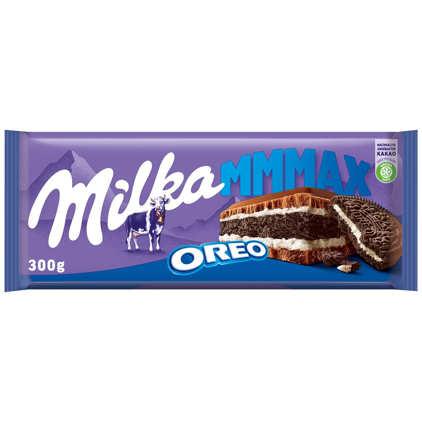 Milka Mmmax Oreo – Alpine mælkechokolade med sprøde Oreo cookies og mælkecreme – 300g