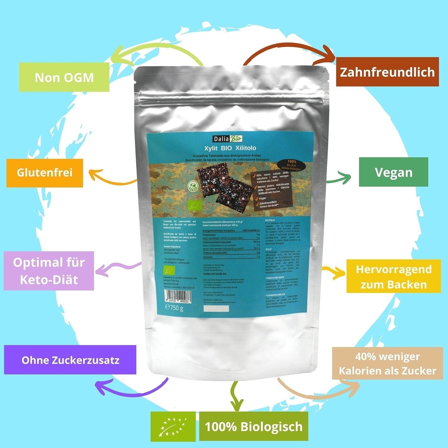 Bio Xylitol Bio | Aus Biologischer Landwirtschaft | 40 % lavere kalorier Zahnfreundlich | Ideal Zum Kochen Und Backen, 750 G Sweeteners Naty Shop