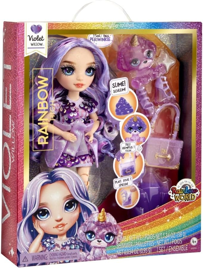 Rainbow High Fashion Dukke med Slime og Pet - Lilla - 28 cm Glitter Dukke med Glitter Slime, Magic Pet og Fashion Accessories - Legetøj til børn - Ideel til 4-12 år