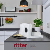 Ritter Markant 05 Multifunktionel sammenfoldelig elektrisk brødskæremaskine og -skæremaskine med økomotor Made in Germany Kværne- og skæremaskiner Naty Shop