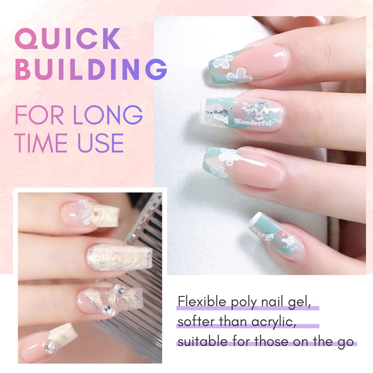 Makartt Poly Nail Extension Gel - 50 ML Extension Builder Akryl Poly Nägel Aufbaugel Extender Gel Für Gelnägel Für Nagelverlängerung, Nagelstärkung, Nail Art Dekoration(Transparent)