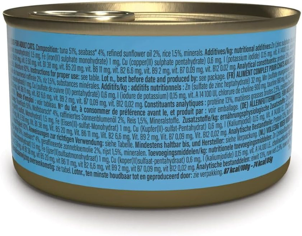 Blåfinnet tun i gelé, komplet våd kattefoder, dåse, med tilsat vitaminer, 100 % naturlig, 6 x 85 g
