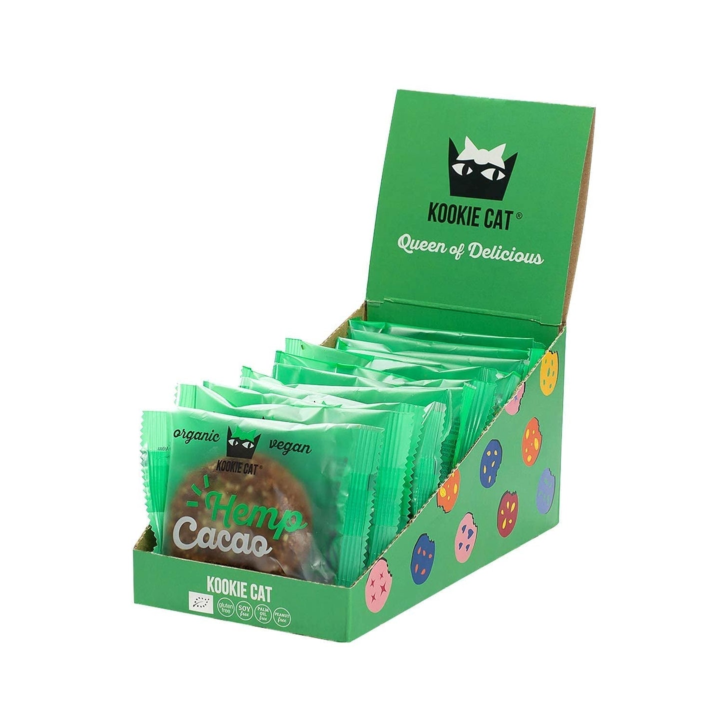 Hampfrø og kakao - individuelt indpakket vegansk glutenfri sojafri økologisk cashew- og havrekager - 12 x 50 g multipak
