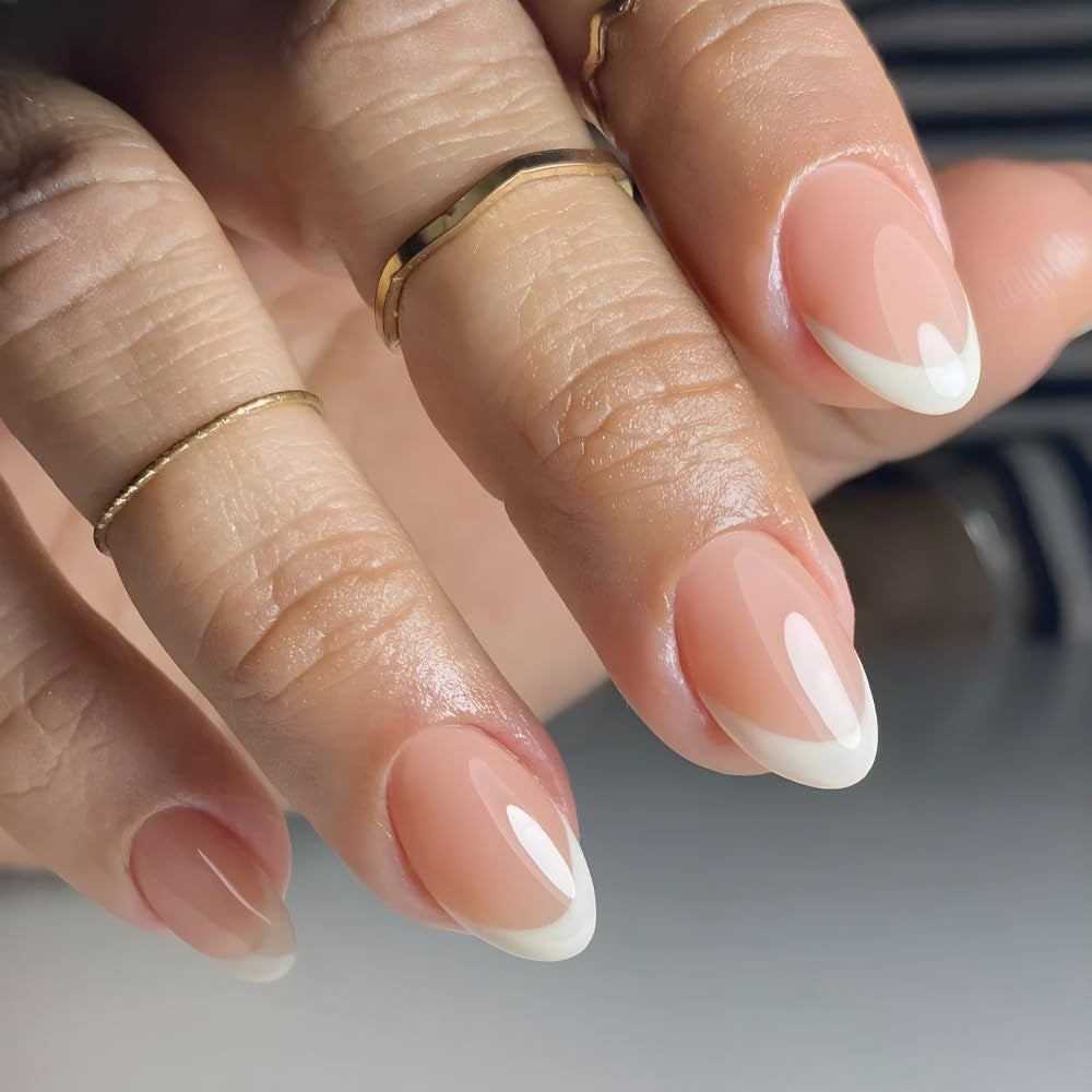 Selvklæbende kunstige neglesæt - franske falske negle - 24 stykker Kort firkantet design Hvid Pink Gradient Kunstige Negle Ballerina Manicure (Kort Pink Gradient)