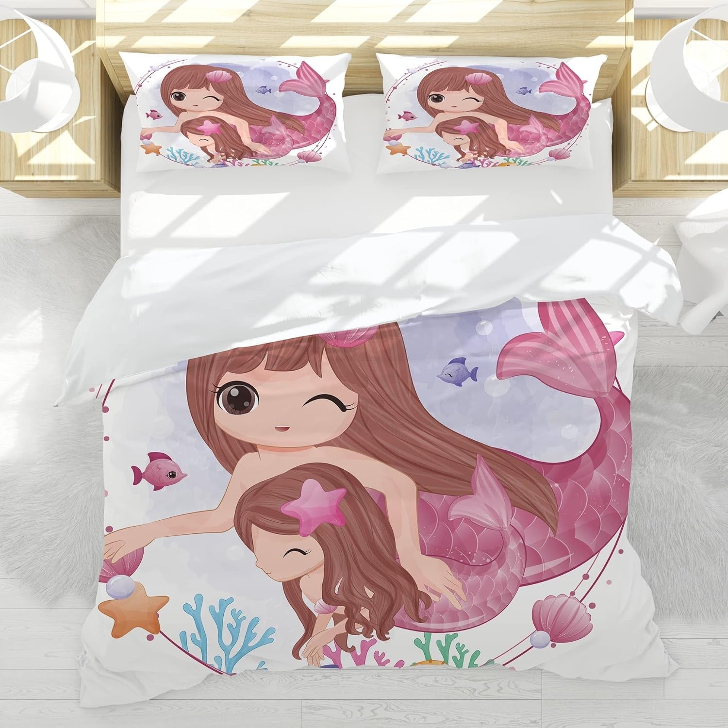 Sengetøj til børn, forskellige størrelser og forskellige animerede figurer Sengetøj - børn Naty Shop Mermaid (model 6) 200X200Cm+80X80Cm
