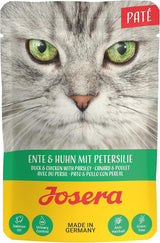 JOSERA Ande- og kyllingepostej med persille (16 x 85 g) | Voksen | Premium vådfoder til voksne katte | Ande- og kyllingepaté | Lakseolie | Ingen korn | Våd kattefoder i friske poser | Pakke med 16