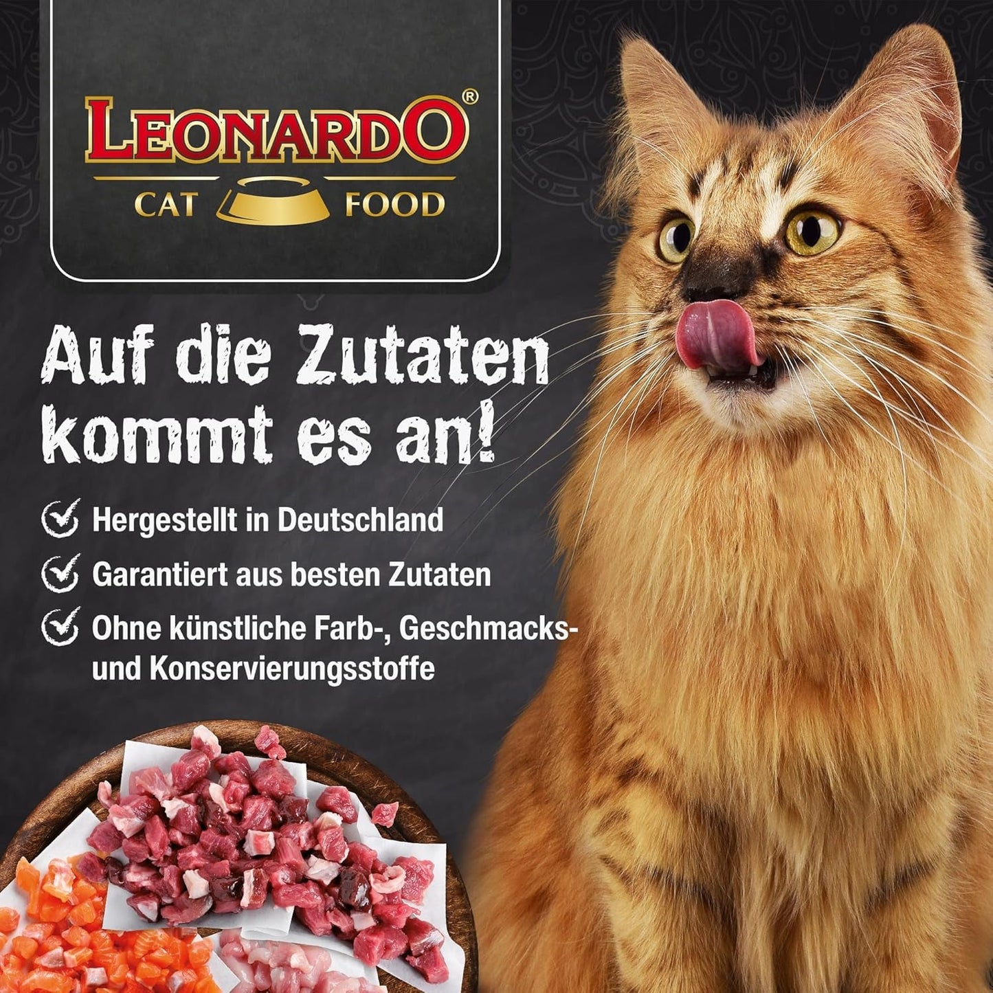 LEONARDO Nassfutter für Katzen, Geflügel pure, 6X 800g Dose, Katzenfutter getreidefrei, Alleinfutter, Made in Germany