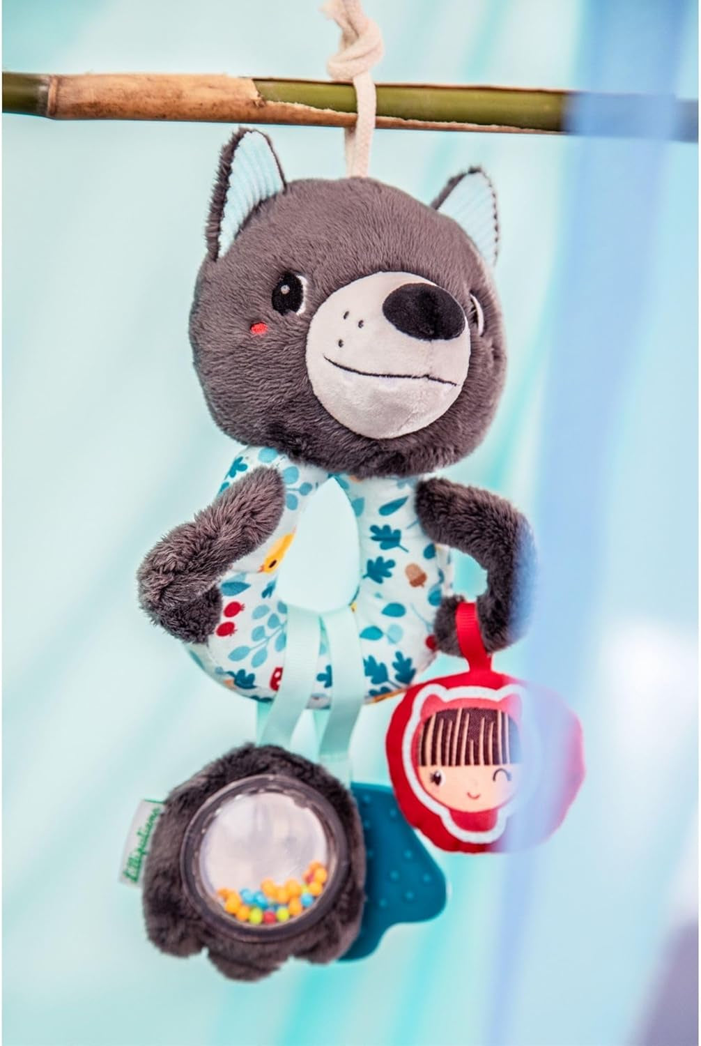 Lilliputiens - Louis the Wolf multiaktivitetsringe - Rangle til babyer med lyde, teksturer og farver - Let at fange - Stimulerer sanserne og fremmer motorikken - Fra 3 måneder - 83505 Jucarii Bebe Naty Shop
