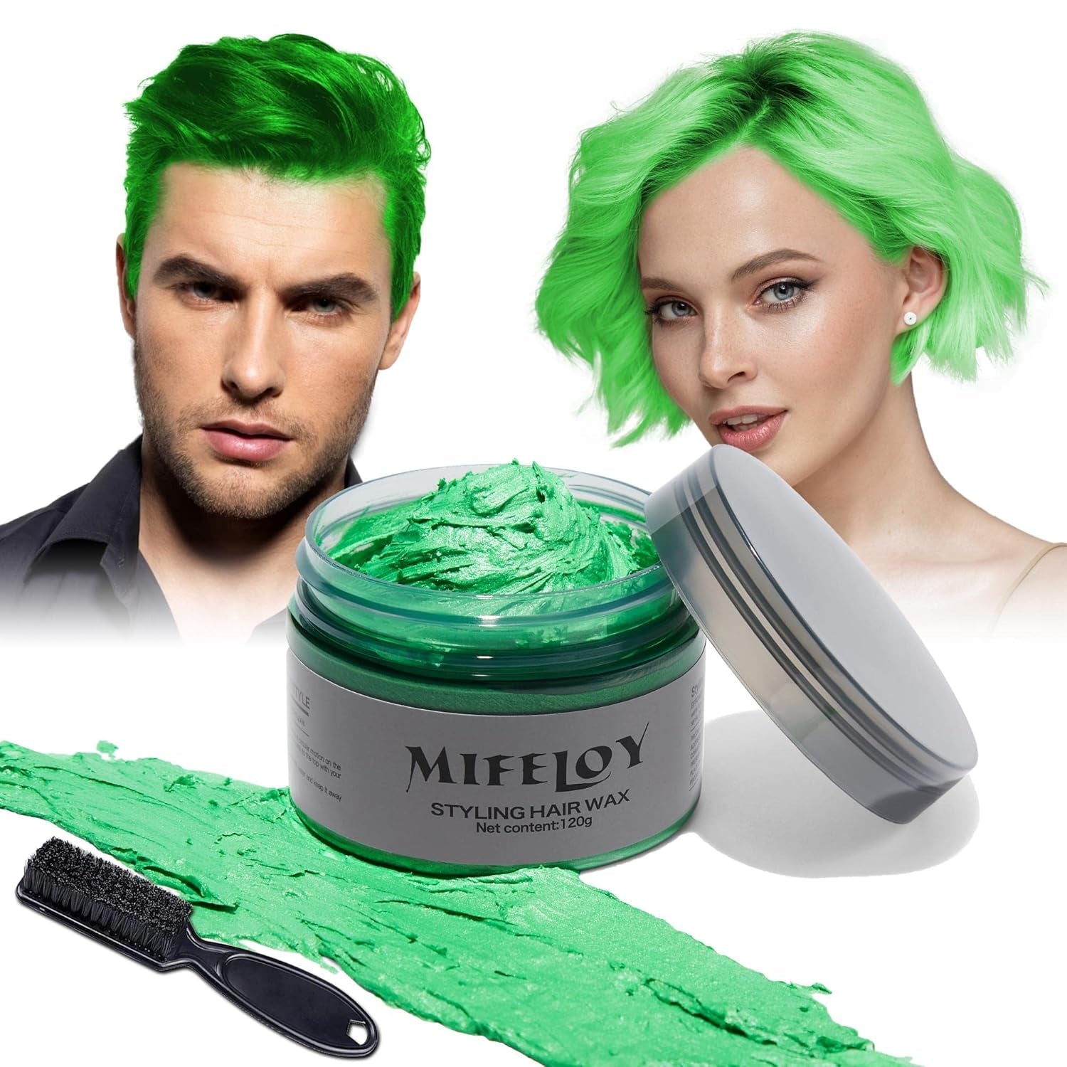 4,23 oz Lilla hårfarve Midlertidig hårfarve med børster, mænd Kvinder Styling Hårtone Voks, Instant Hårcreme Mudder Naturlig frisure Pomade, DIY Cosplay Halloween Hårvoks Hårfarve Naty Shop Green