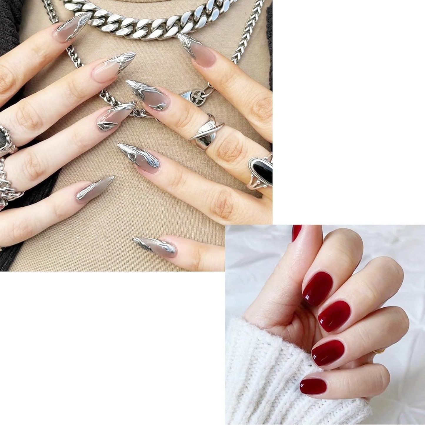 Selvklæbende kunstige neglesæt - franske falske negle - 24 stykker Kort firkantet design Hvid Pink Gradient Kunstige Negle Ballerina Manicure (Kort Pink Gradient)